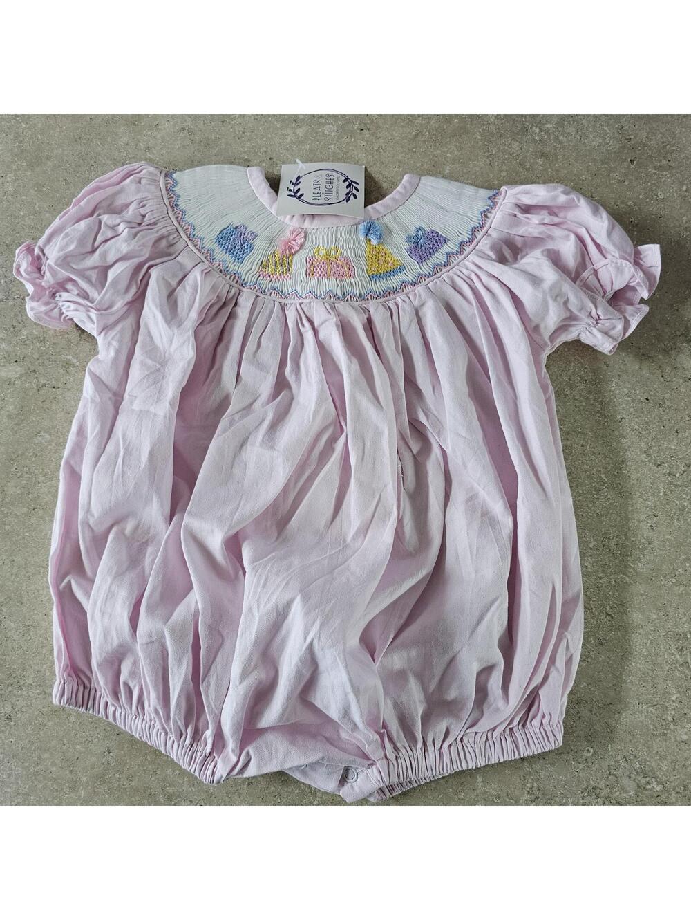 Baby Girls Pink Smocked Puff Sleeve Romper 12M